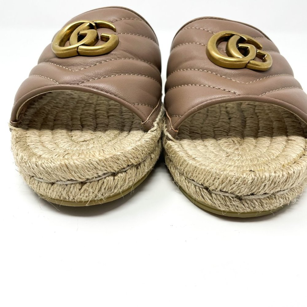 SOLD Gucci Marmont GG Espadrille Sandals Matelasse Brown Quilted Flat Sz 37 US 7 - Picture 4 of 13